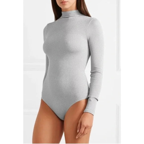 EUC Wolford Silver Lurex Joan Long Sleeve Bodysuit